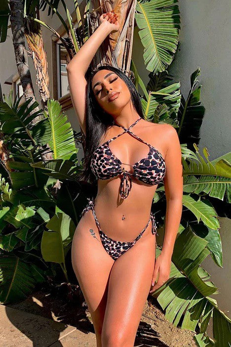 Animal Print Cross Bikini Set