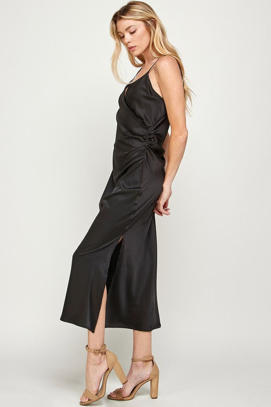 Ruched Wrap Satin Dress