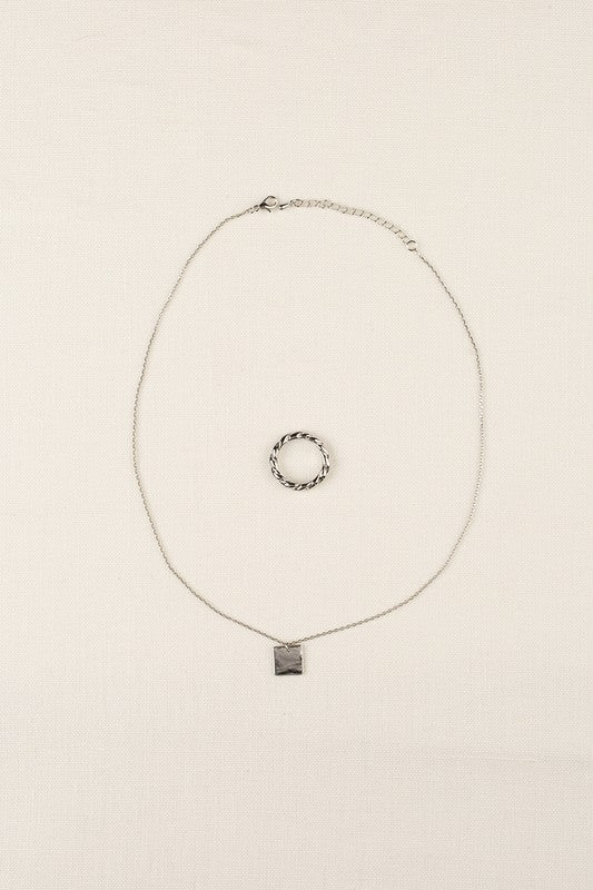 Silver Square Necklace Set