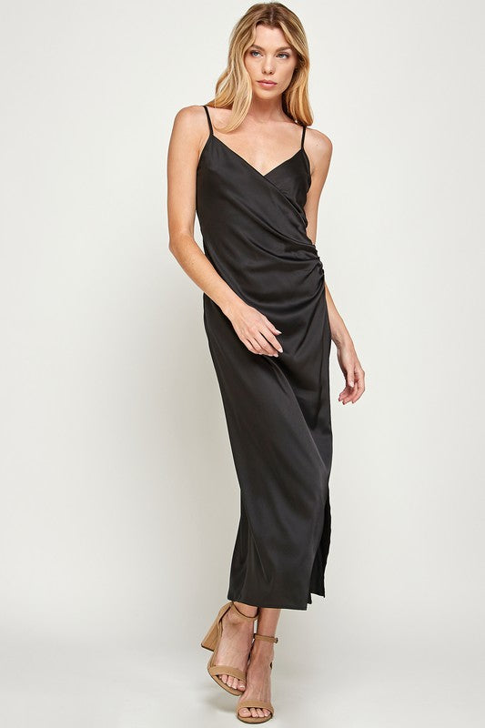 Ruched Wrap Satin Dress