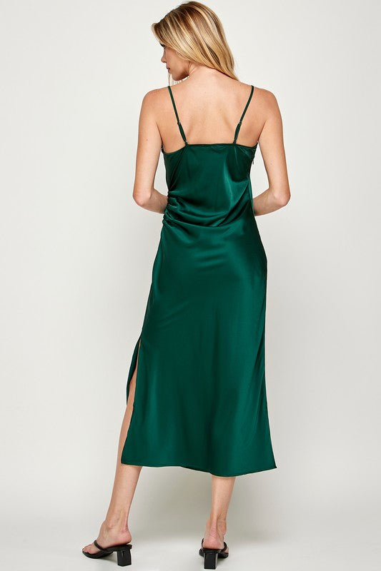 Ruched Wrap Satin Dress