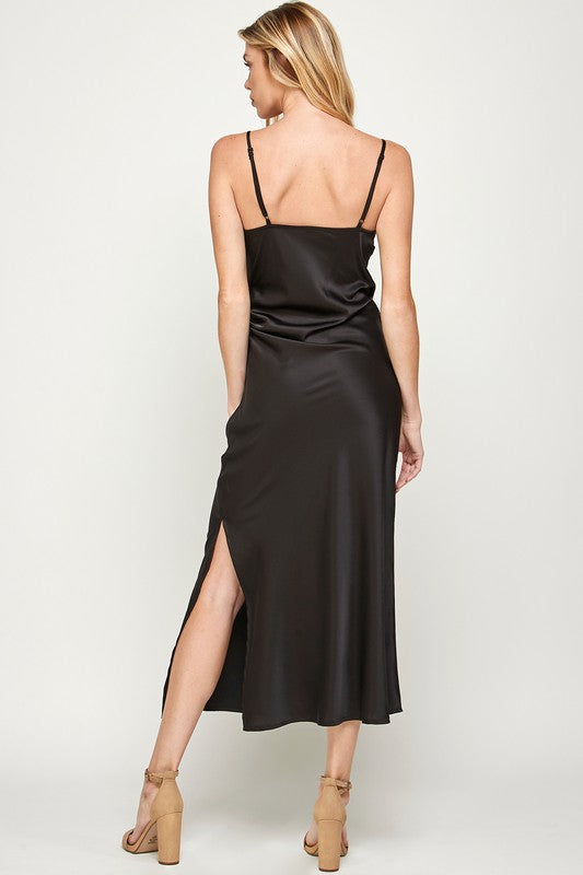 Ruched Wrap Satin Dress